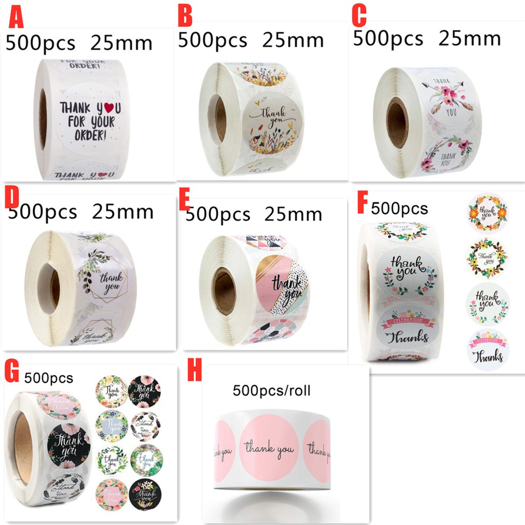 High Quality 500pcs/roll Thank You Stickers Seal Labels Scrapbook Handmade Sticker Circle Stationery Food Hand Made Deco for Envelope Gift Pocket Notebook