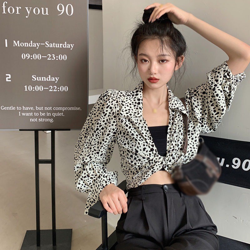 Áo Sơ Mi Tay Dài Trang Trí Họa Tiết Da Báo Thời Trang Dành Cho Nữ