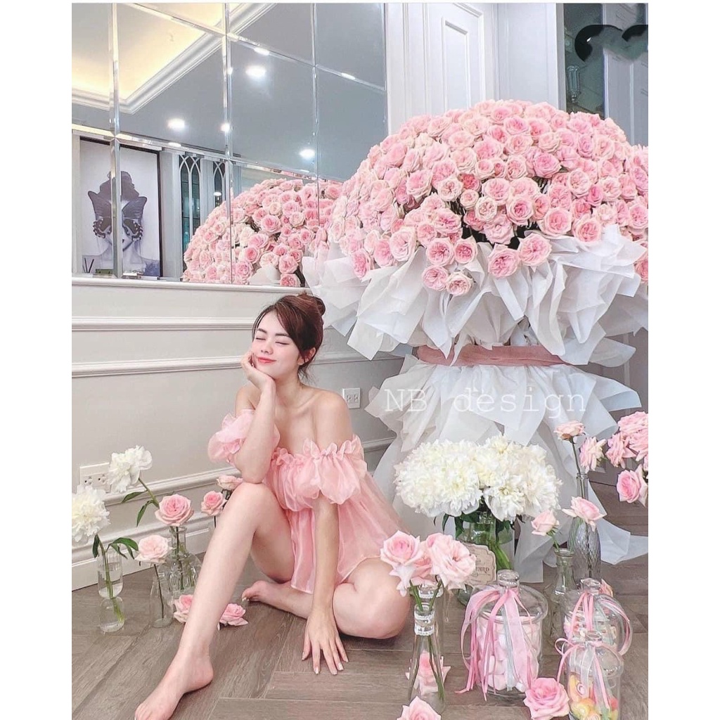 Áo kiểu voan kiếng trễ vai viền bèo xòe cực xinh ut