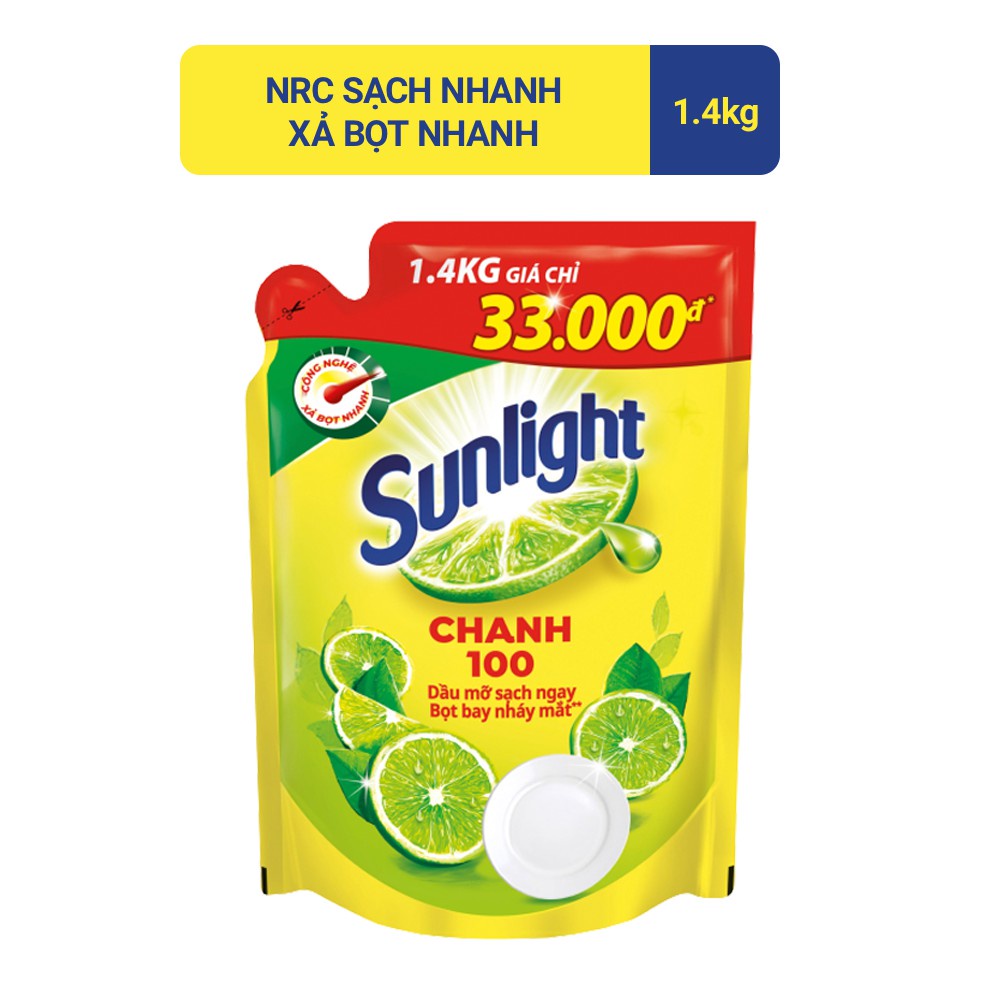 Nước rửa chén Sunlight Chanh mới sạch nhanh xả bọt nhanh túi 1.4kg