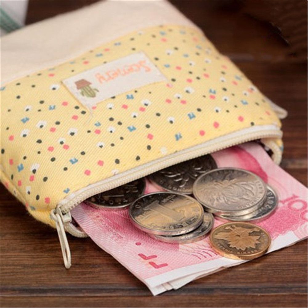 Ví Vải Canvas Mini In Họa Tiết Hoa Có Khóa Kéo Phong Cách Hàn Quốc Mới Cho Nữ