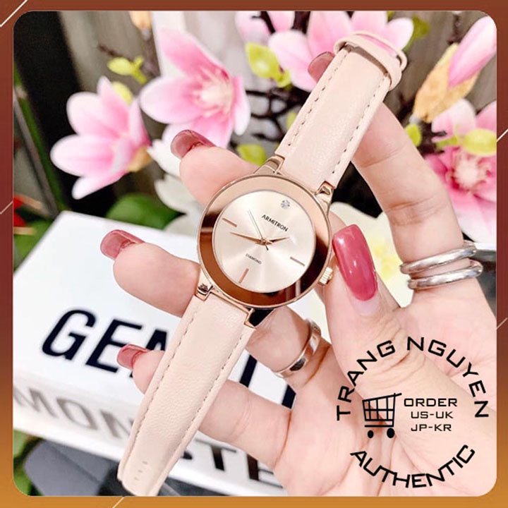 Đồng hồ nữ dây da mặt tròn case 30mm đẹp chống nước đồng hồ đeo tay nữ armitron 75/5410