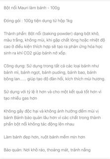 Bột nở baking powder Mauri 100g