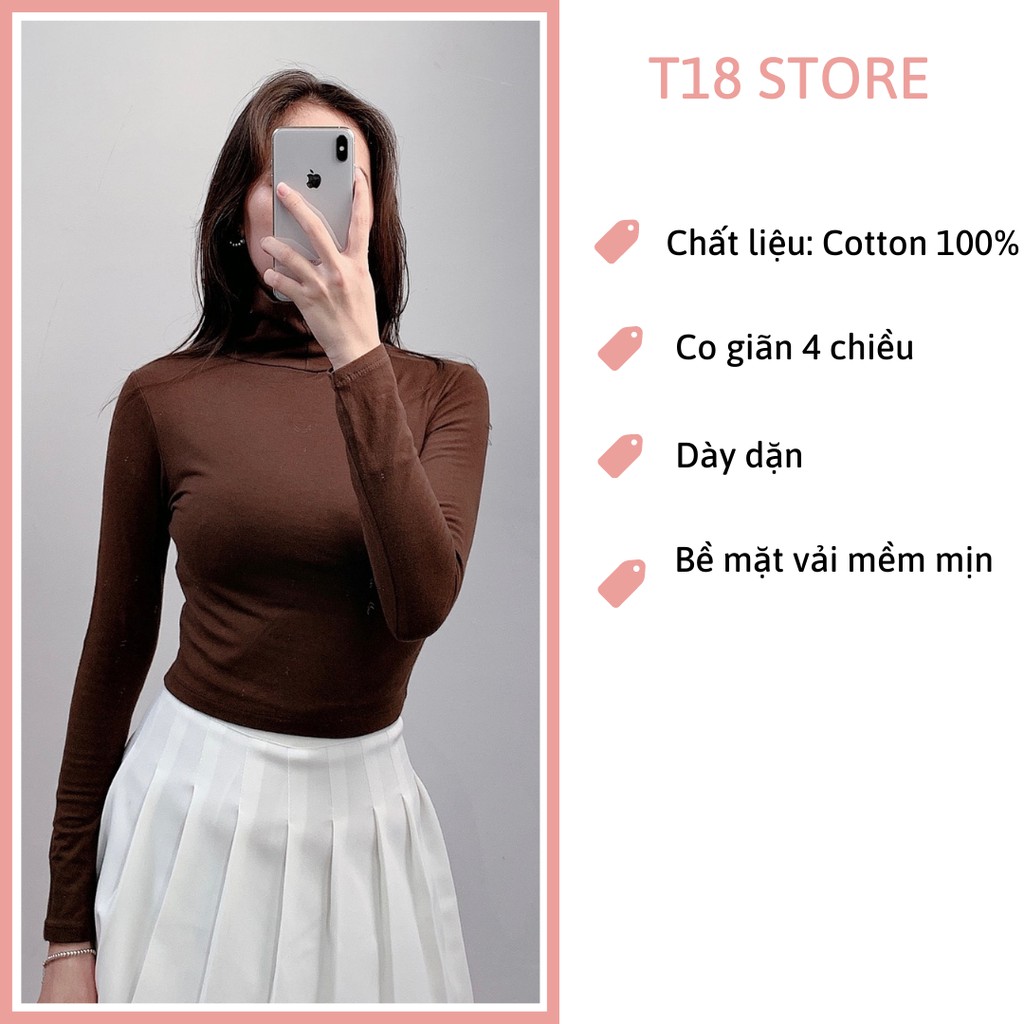 Áo croptop nữ tay dài kiểu ôm có cổ lọ bigsize thun body T18 STORE CT07