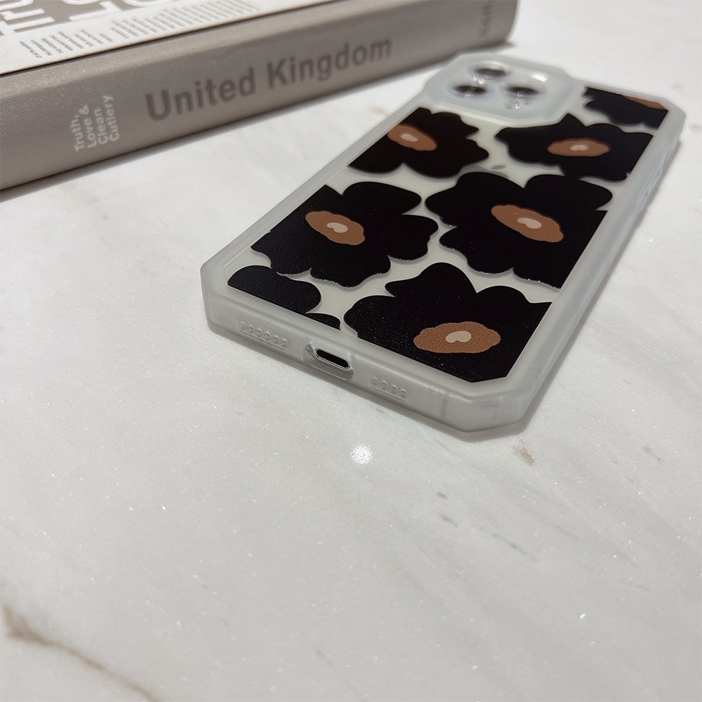 ốp iphone 11 Ốp Điện Thoại tpu Mềm Họa Tiết Hoa Màu Đen Cho iphone 7 8 plus 11pro max 12mini 13 XR XS