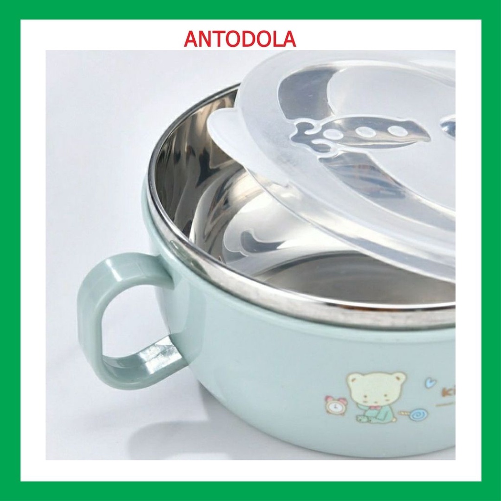 Bát Ăn Dặm Inox 2 lớp Cách Nhiệt Cho Bé Có Tay Cầm Nắp Đậy Kèm Thìa Muỗng, Chén ăn cháo, Bát Ăn Cơm
