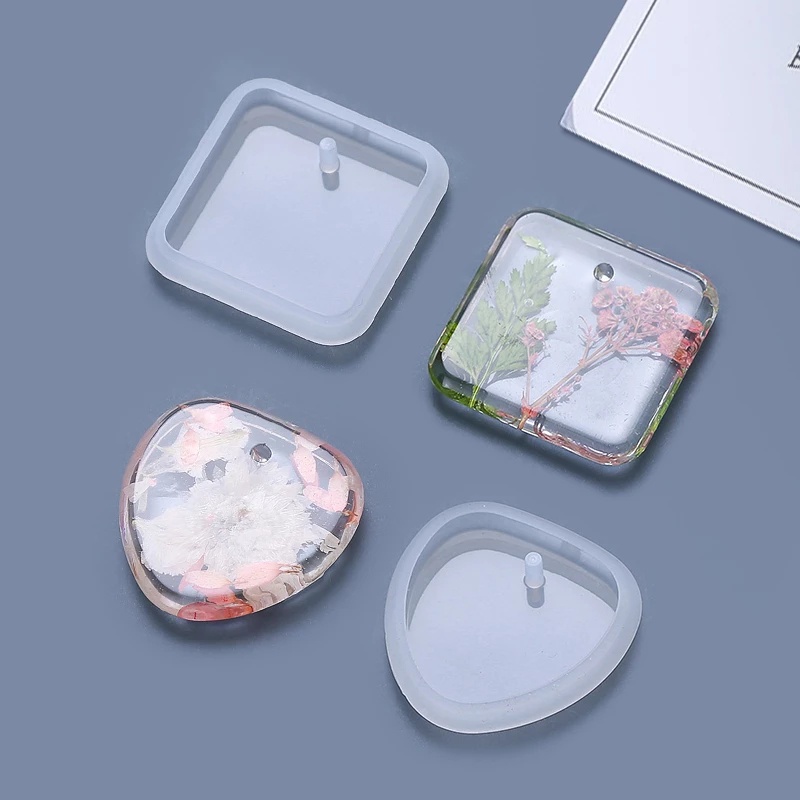 Khuôn Silicon Resin Mặt Dây Chuyền Hình Vuông, Tròn, Chữ Nhật, Trái Tim Làm Đồ Thủ Công Handmade Móc Khóa Dễ Thương