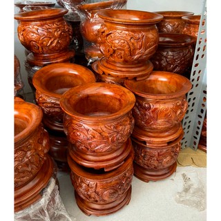 Bát nhang gỗ hương nguyên khối chạm rồng