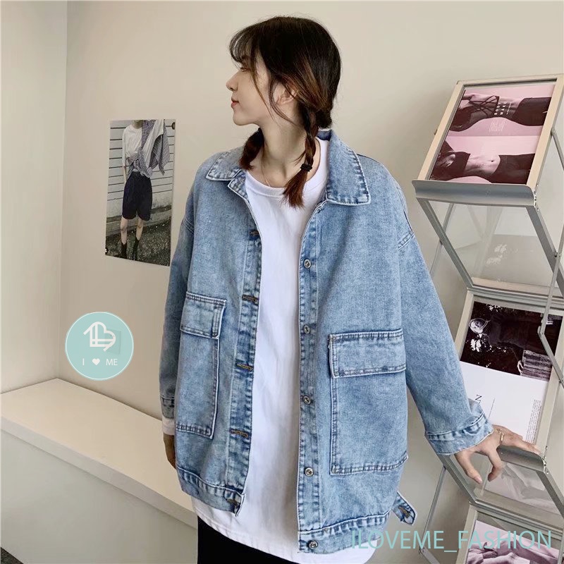 Áo khoác jean unisex big size, áo bò denim thời trang form rộng túi trước, phong cách Unisex