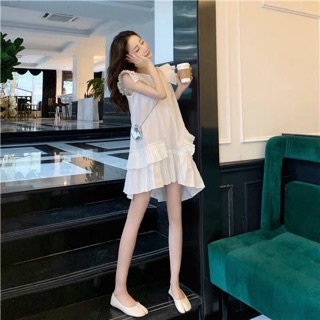 Đầm Hàn Quốc mùa hè dễ thương organ không đều xếp nếp