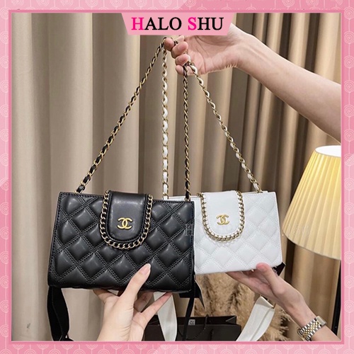 Túi đeo chéo, túi xách nữ dây phối xích nắp cúc HALO SHU mã DC005