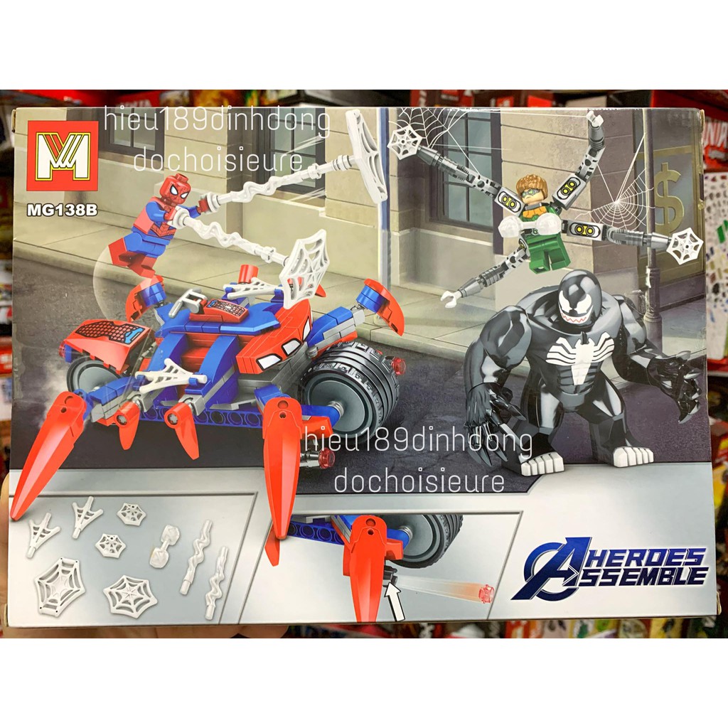 Lắp ráp xếp hình non Lego siêu anh hùng mg 138 mẫu b : Siêu xe máy moto của người nhện đại chiến venom 256+ mảnh