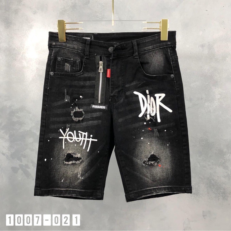 Quần bò ngố khoá lệch Dior mài cực đẹp - Quần short jean - Quần short bò