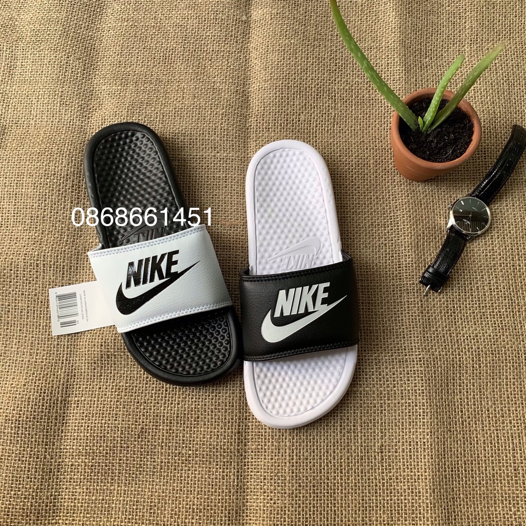 dép quai ngang nike- chiếc trắng đen dành cho nam nữ kèm hộp