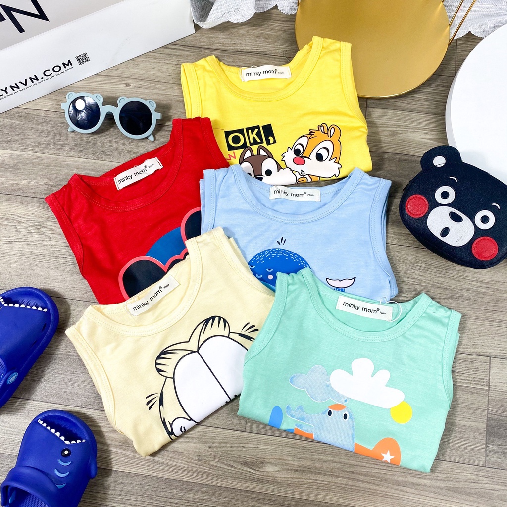 Bộ ba lỗ sát nách quần dài bo ống Minky Mom THUN LẠNH cho bé- Riokids TN5