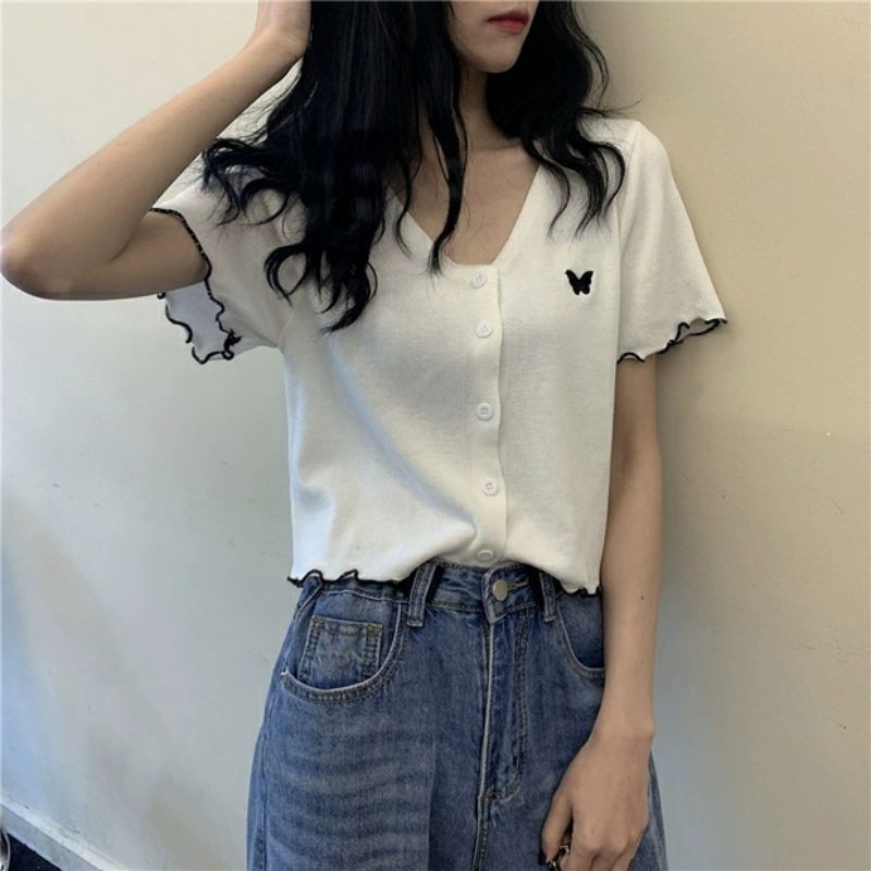áo thun cổ tim tay ngắn cute dễ thương hàn quốc