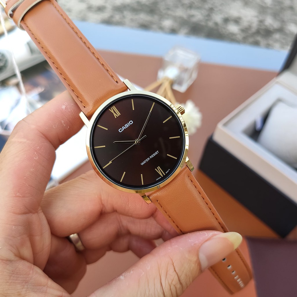 Đồng Hồ Casio Nam MTP-VT01GL-5BUDF Dây Da Màu Nâu - Viền Mặt Mạ Vàng