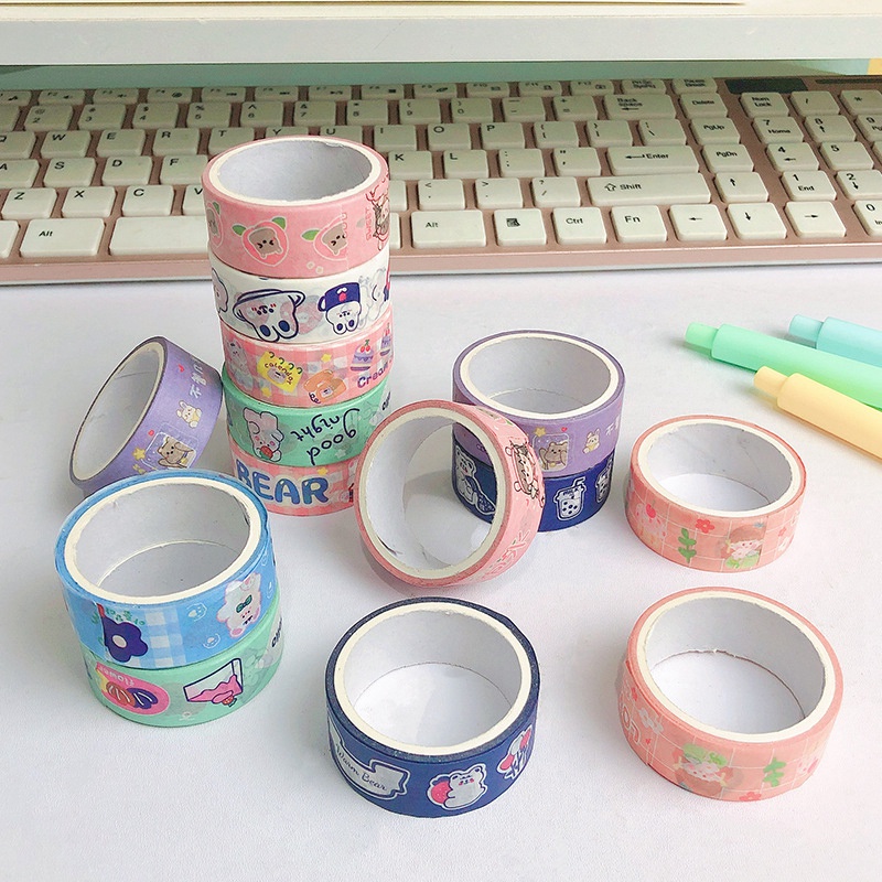 [Mã LIFE0803ALL giảm 10% đơn 0K] Cuộn Băng Giấy Dán Hoạt Hình Trang Trí Sổ Tay Hình Gấu Dễ Thương