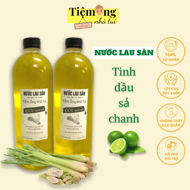 Nước lau sàn tinh dầu sả chanh 100% organic sạch khuẩn thơm mát tự nhiên chai lớn 1000ml Tiệm Ông Nhà Tui