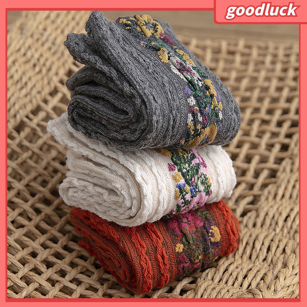 Tất Cotton Cổ Trung Hoạ Tiết Hoa Phong Cách Vintage Cho Nữ