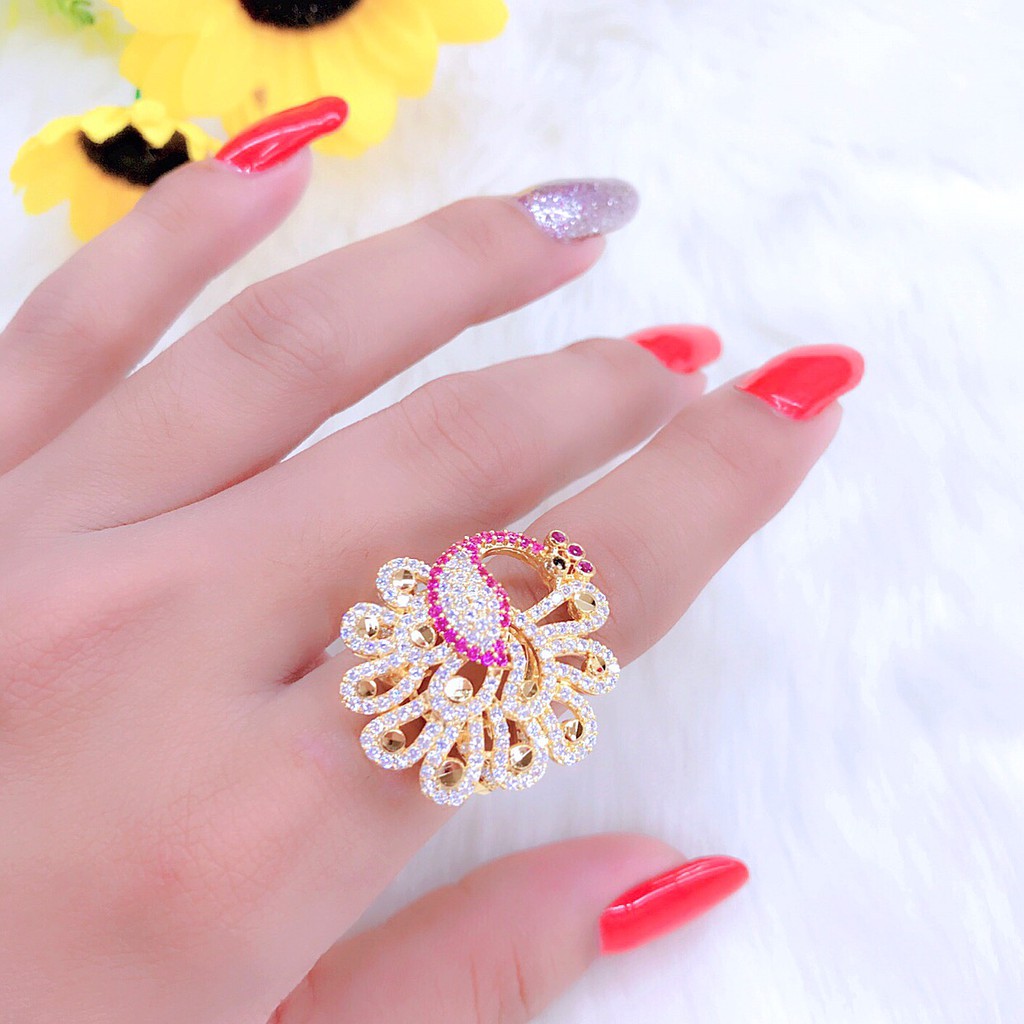 Nhẫn nữ con công xoáy dát vàng 18k EKHM113