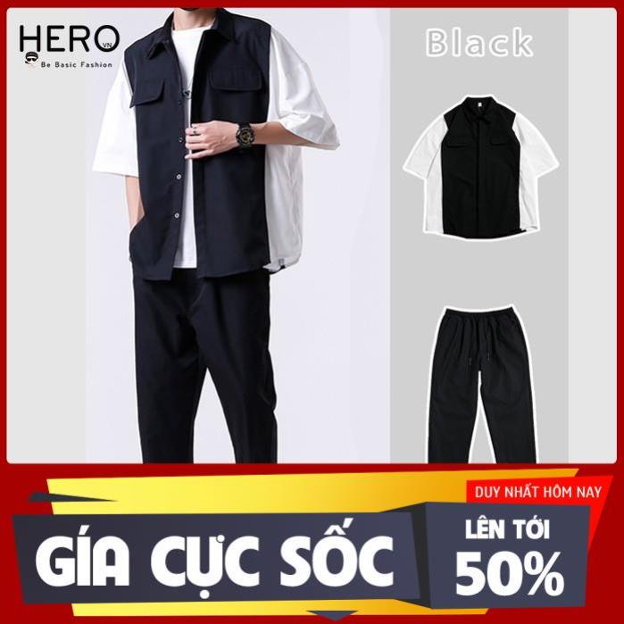 SIÊU SALE Áo Sơ Mi Tay Lỡ Nam Nữ Unisex Phối Màu Túi Cá Tính Form Rộng Đẹp Vải Kate Hàn MrHero Phong Cách Hàn Quốc SMK1