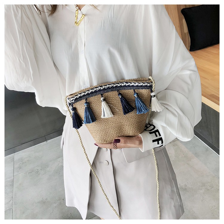 Túi cói tua rua du lịch biển, đi chơi, decor - P024