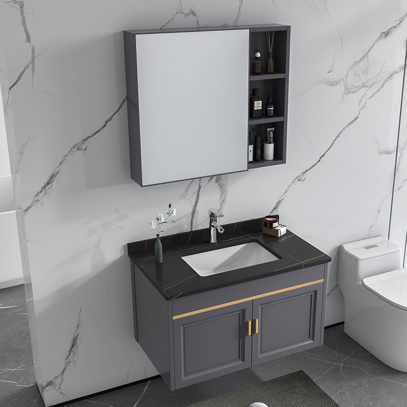 【Tủ phòng tắm】 Tủ tắm bằng đá phiến kết hợp chậu rửa hiện đại tối giản cho căn hộ chung cư nhỏ gương bàn trang điểm1 | BigBuy360 - bigbuy360.vn