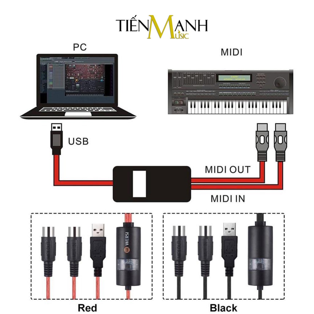 Dây Cáp Midi To USB Cable Cao Cấp WERSI UM-18 Cho Đàn Organ, Piano, Keyboard Controller, Launchpad Tiến Mạnh Music