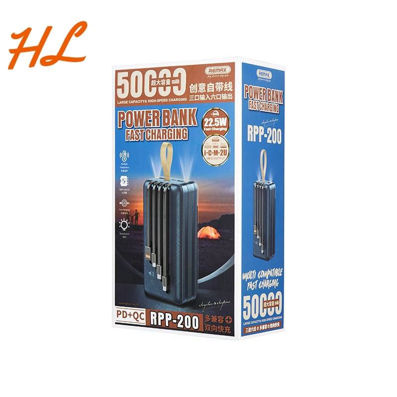 Pin Sạc Dự Phòng Remax RPP-200 50000Mah QC3.0, 22.5W ,PD 20W, 3 Inputs 6 Outputs, Lõi Li-Polymer (Xanh) - Hưng Long PC