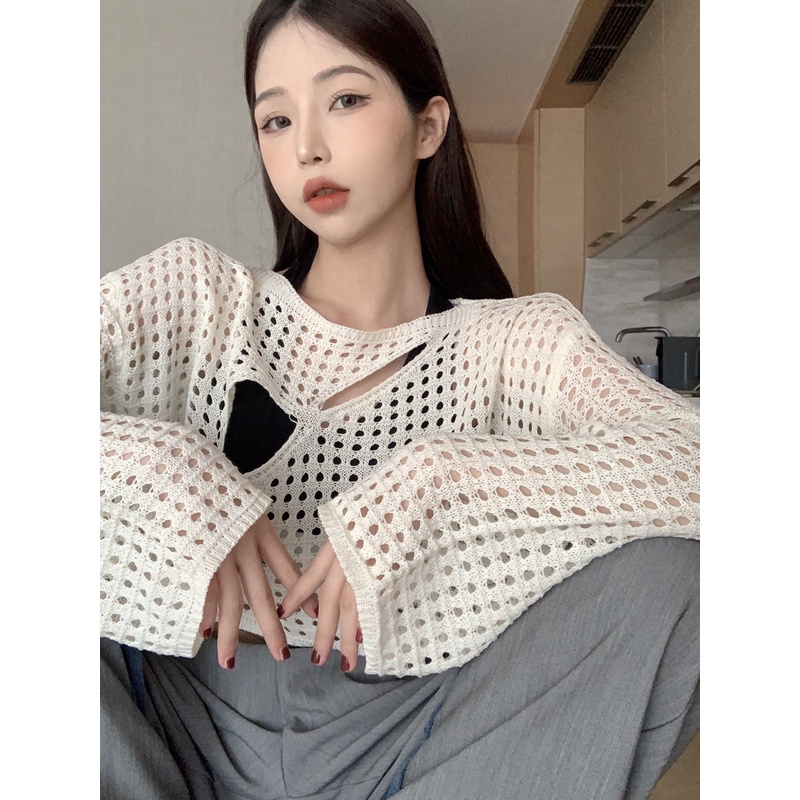 Áo Dệt Kim Tay Dài Chống Nắng Dáng Rộng Thời Trang Mùa Hè Dành Cho Nữ