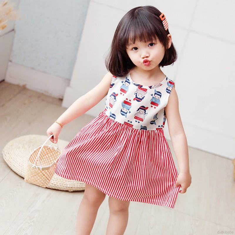 Đầm không tay in họa tiết đáng yêu cho bé gái 1-5 tuổi