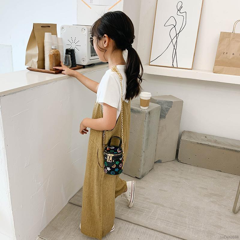 Túi đeo chéo chất liệu da PU họa tiết hoa dễ thương dành cho nữ/ bé gái