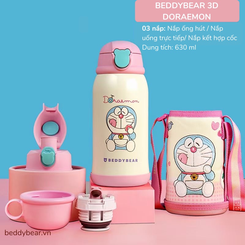 Bình Nước Giữ Nhiệt BeddyBear Cho Bé Từ 2 Tuổi Trở Lên Họa Tiết 3D Doraemon RT104 (BH Chính Hãng 12T)