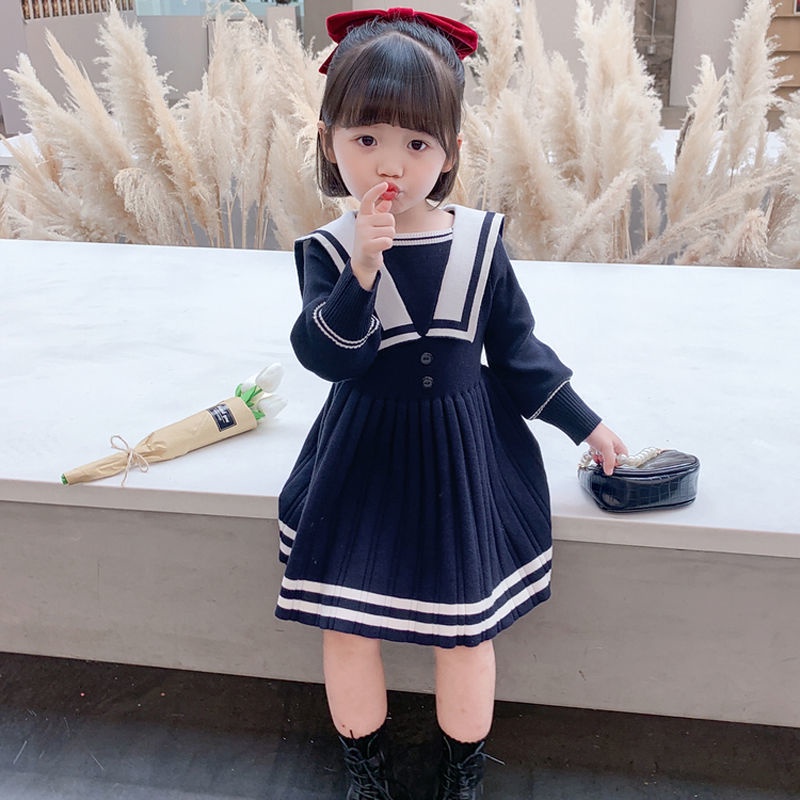 Đầm Len Tay Dài Phong Cách Hàn Quốc Thời Trang Thu Đông Cho Bé Gái