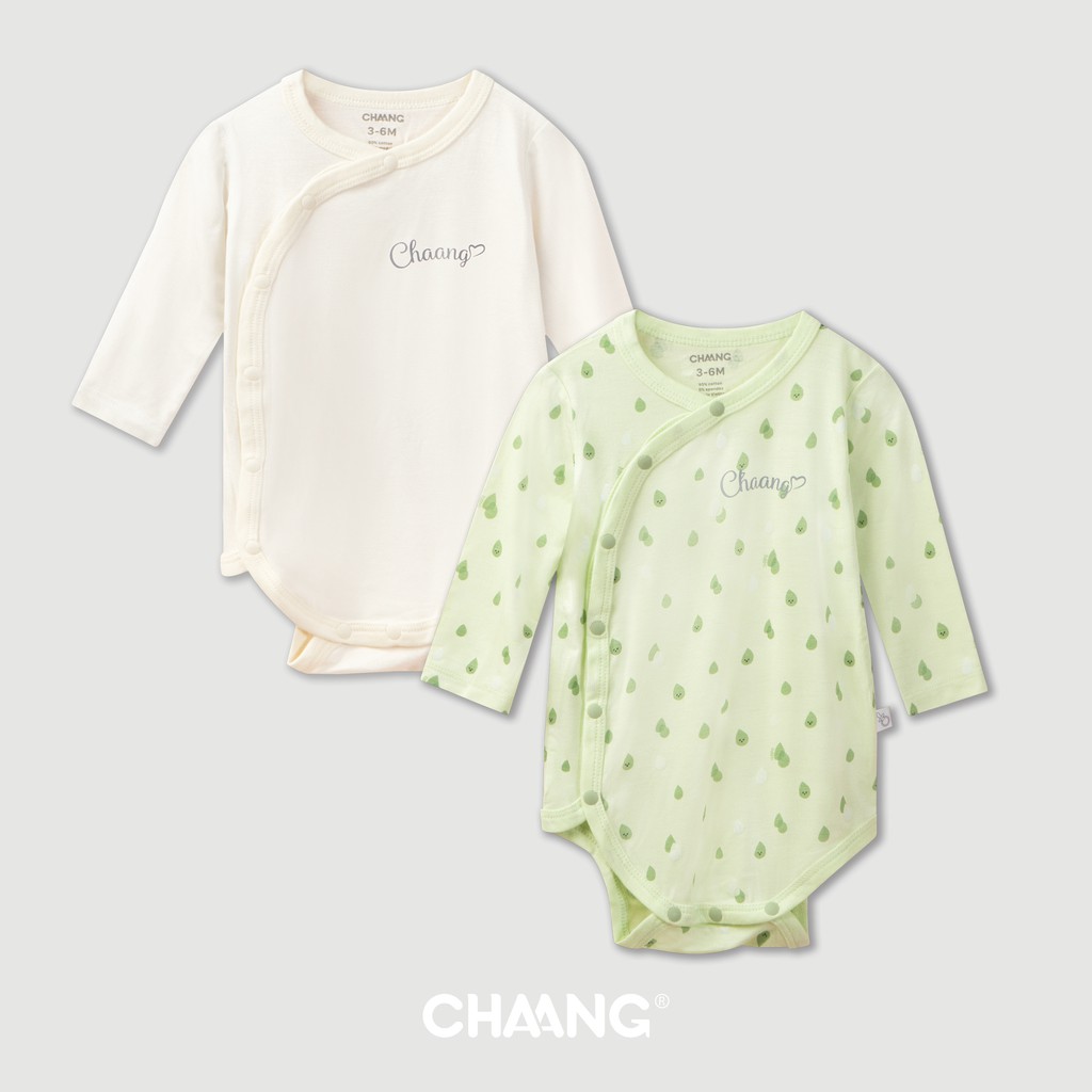 Set 2 chiếc bodychip cúc chéo SUMMER xanh lá, quần áo, phụ kiện, đồ sơ sinh Chaang cotton an toàn cho bé