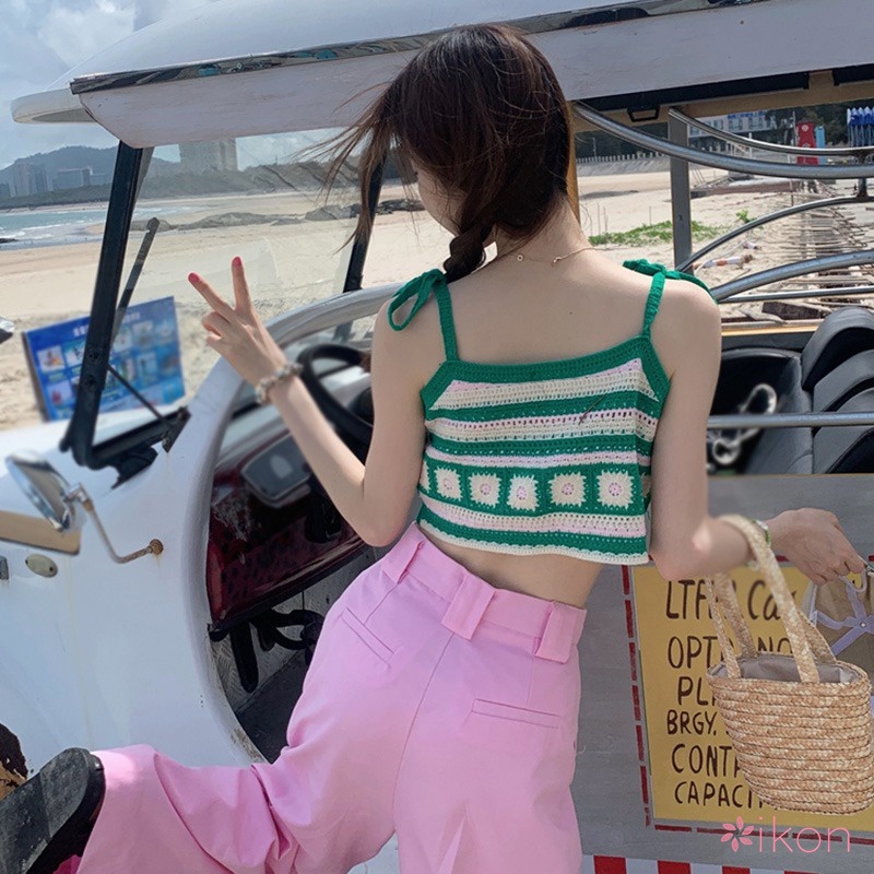 Áo Tank Top Dệt Kim Sát Nách In Hoa Cúc Xinh Xắn Cho Nữ