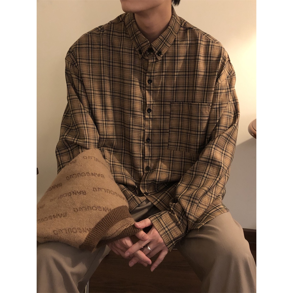 Áo Sơ Mi Nam Dài Tay Vải Flannel Họa Tiết Sọc Caro Phong Cách Retro áo sơ mi nữ form rộng  áo sơ mi caro nữ áo sơ mi hoạ tiết