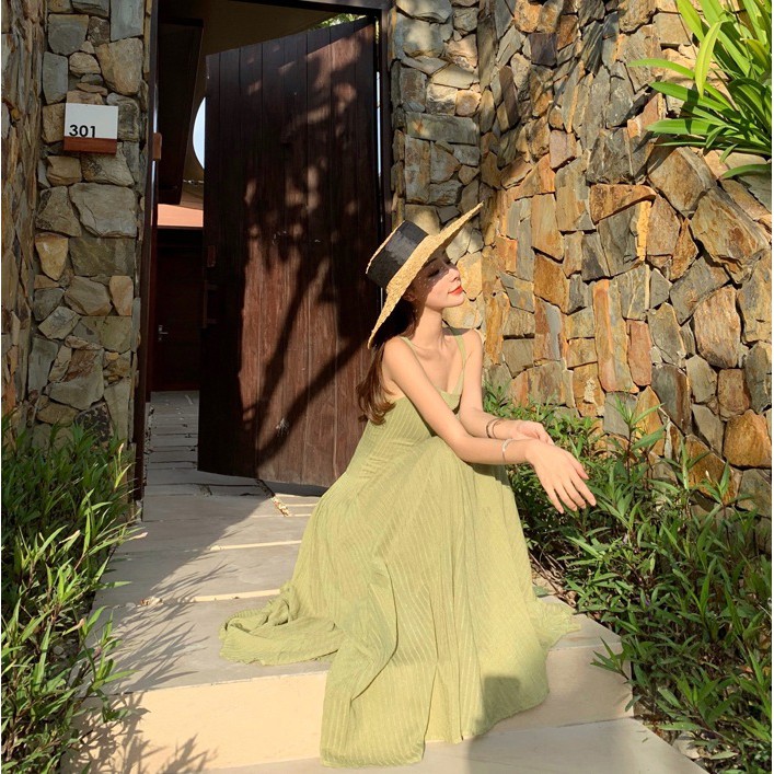 VÁY MAXI VOAN XANH BUỘC LƯNG