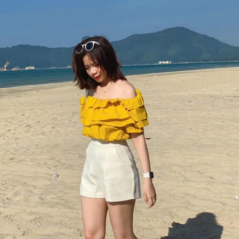 quần short đùi nữ cạp cao chất tuyết mưa