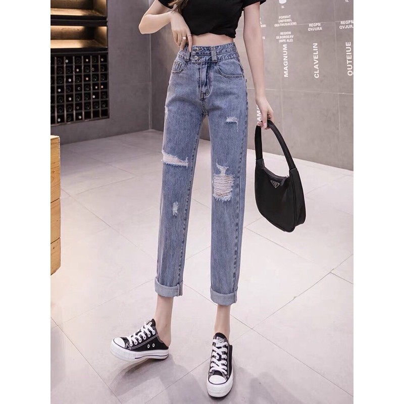 Quần jean bò baggy nữ cạp cao hàng Quảng Châu phong cách Hàn Quốc sành điệu style năm 2021