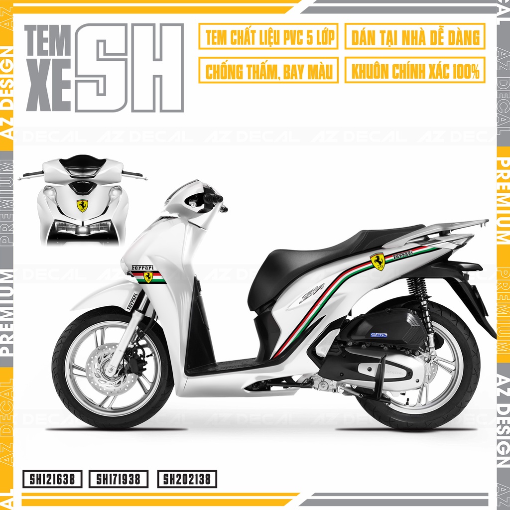 Decal Chế Dán Xe SH Mẫu Ferari Độc Đáo | SH38 | Tem Rời Dán Xe SH Chống Nước, Bền Màu Dán Xe Đen, Trắng, Đỏ