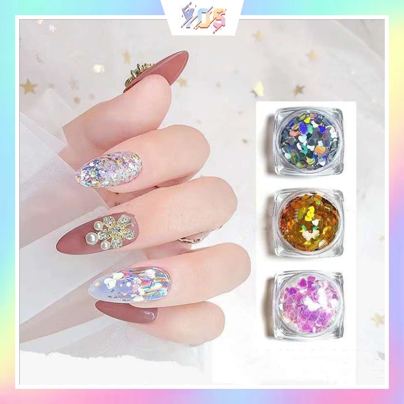 Hũ phụ kiện đính móng hình trái tim hologram xinh xắn