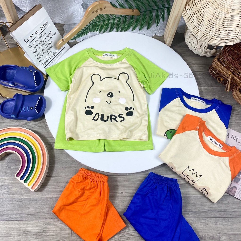 [Bé:6-27kg] Bộ Quần Áo Ngắn Tay Raglan Minky Mom, Vải Thun Lạnh Thoáng Mát Hoạ Tiết Vui Vẻ Cho Bé - Mã: TN-IN83