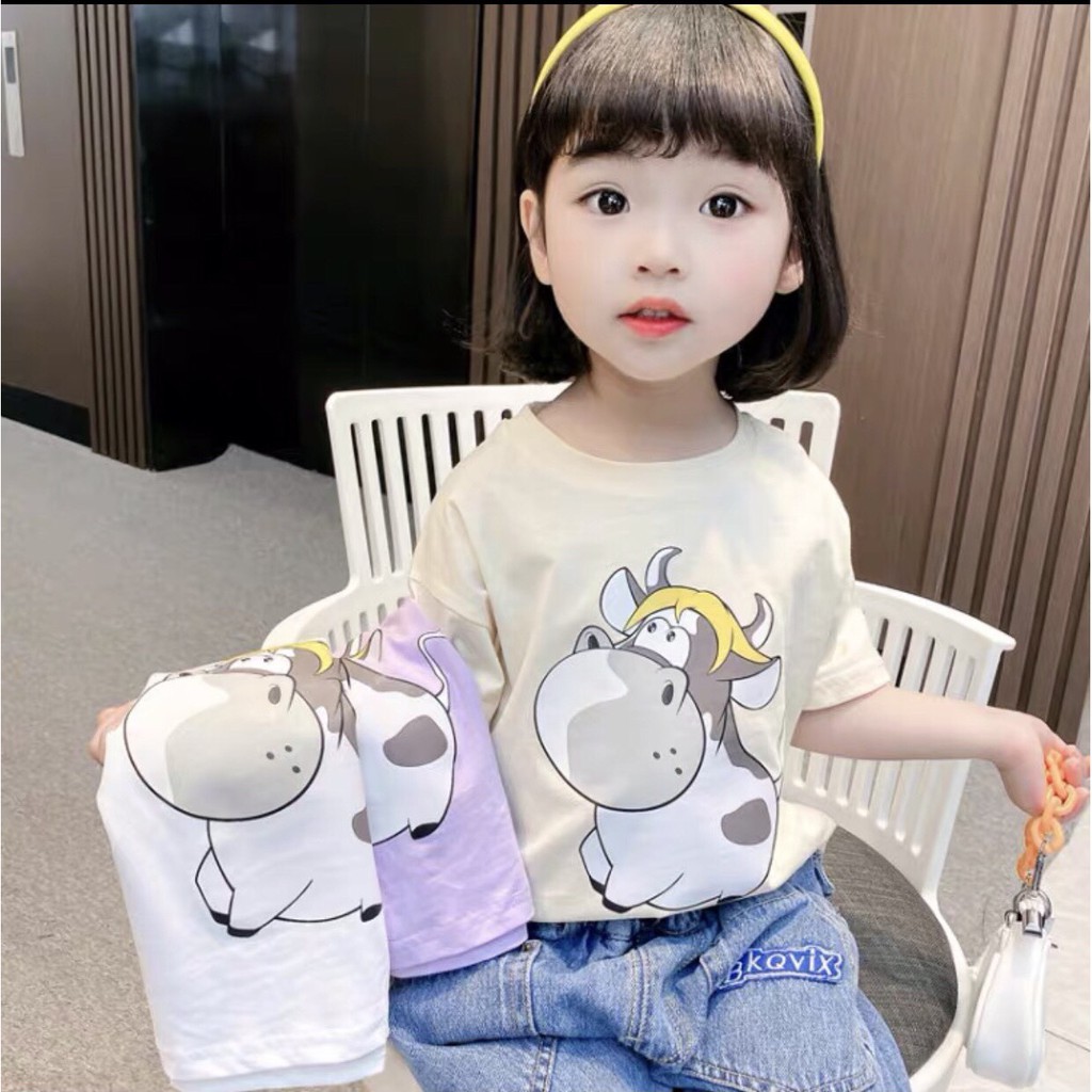 Áo thun bé gái Con Xinh cotton Chú bò Cute áo thun trẻ em từ 5 đến 14 tuổi