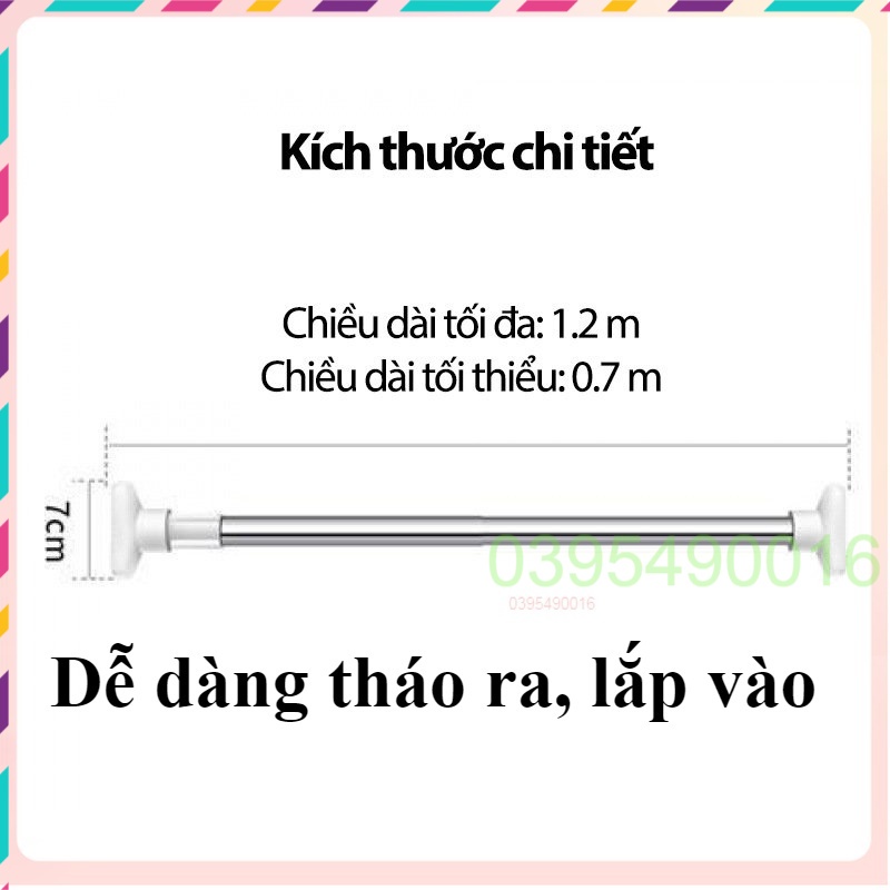 Thanh Treo Quần Áo Treo Rèm Nhà Tắm Rút Gọn Đa Năng Không Cần Khoan Vít, Chất Liệu Inox Chắc Chắn Độ Bền Cao