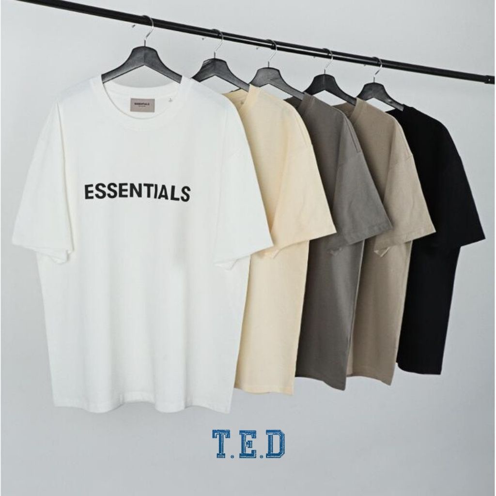 Áo thun ESSENTIALS in cao su nổi kèm ảnh thật Áo thun unisex nam nữ form rộng oversize chất liệu Cotton TED39