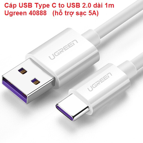 Cáp USB Type C to USB 2.0 dài 1m Ugreen 40888 (hỗ trợ sạc 5A)