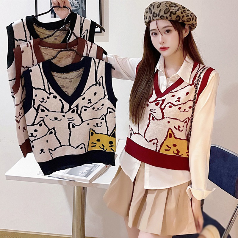 Áo len không tay cổ chữ V thời trang dành cho nữ