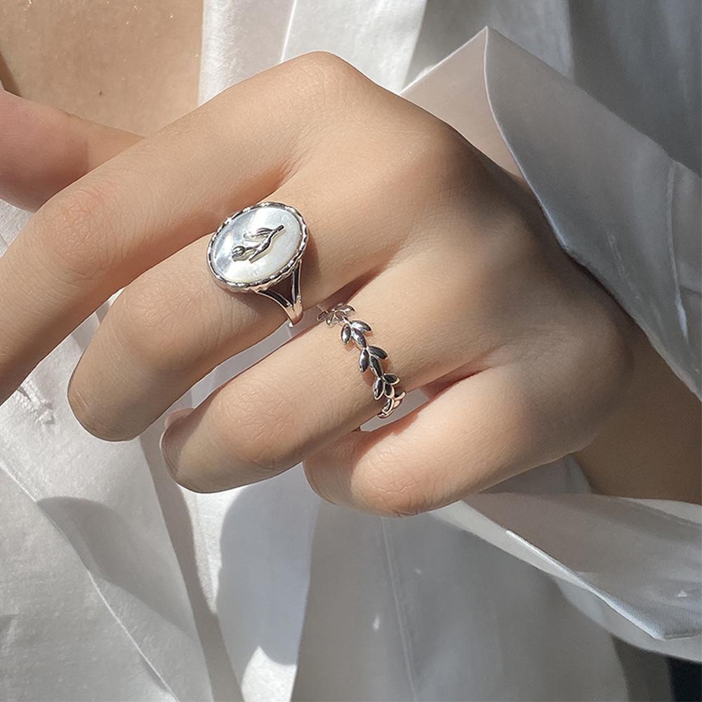 Nhẫn Hở Hình Vỏ Sò Bằng Kim Loại Phong Cách Vintage Đơn Giản Cho Nữ